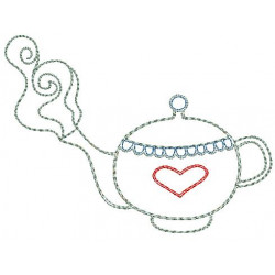 Stickdatei TEA PARTY Fransenappli Teekanne